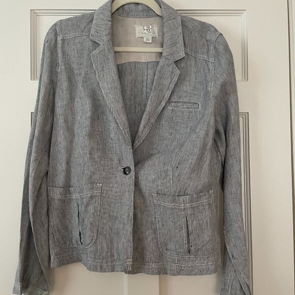 Caslon Linen Blue Striped Jacket Size M - Picture 1 of 4